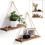 Wooden Hanging Rope Shelf