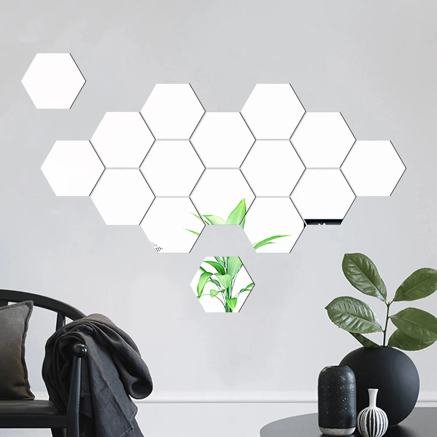 12Pcs Hexagon Mirror Wall Stickers